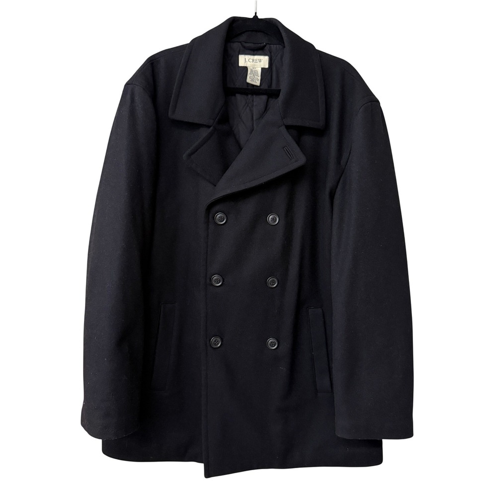 J.Crew Mens Pea Coat Wool Blend Size XLT Black Double Breasted Thinsulate Preppy